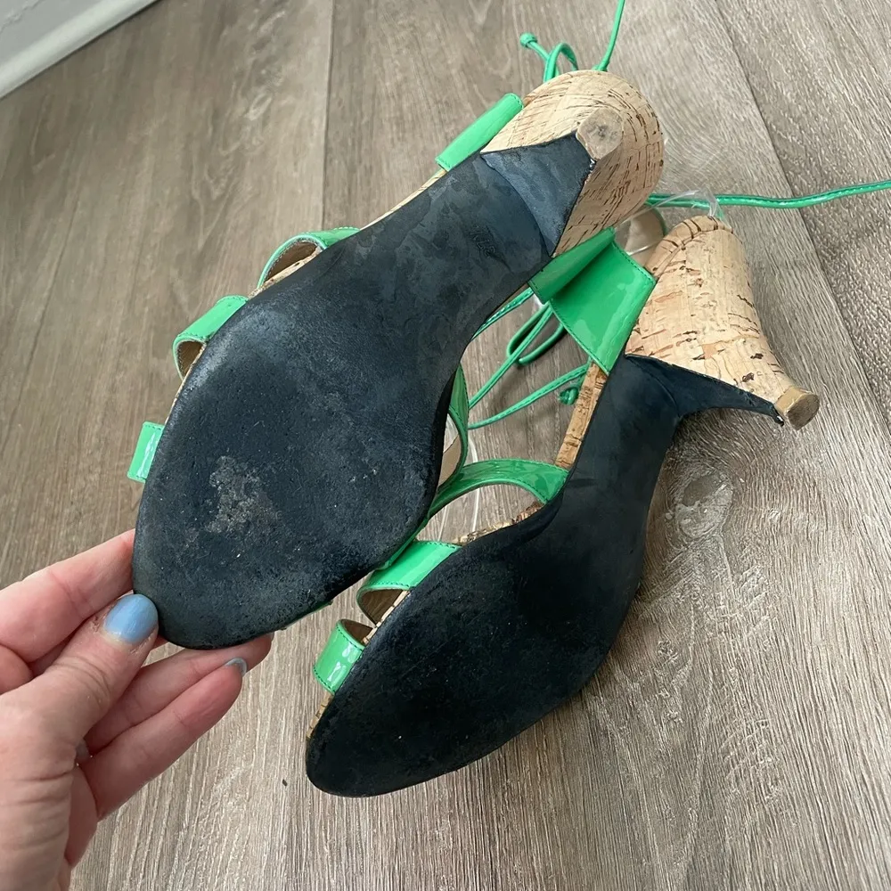 Olivia Morris Green Patent Leather Cork Heeled Sandals ~ Size 37.5 - Image 8