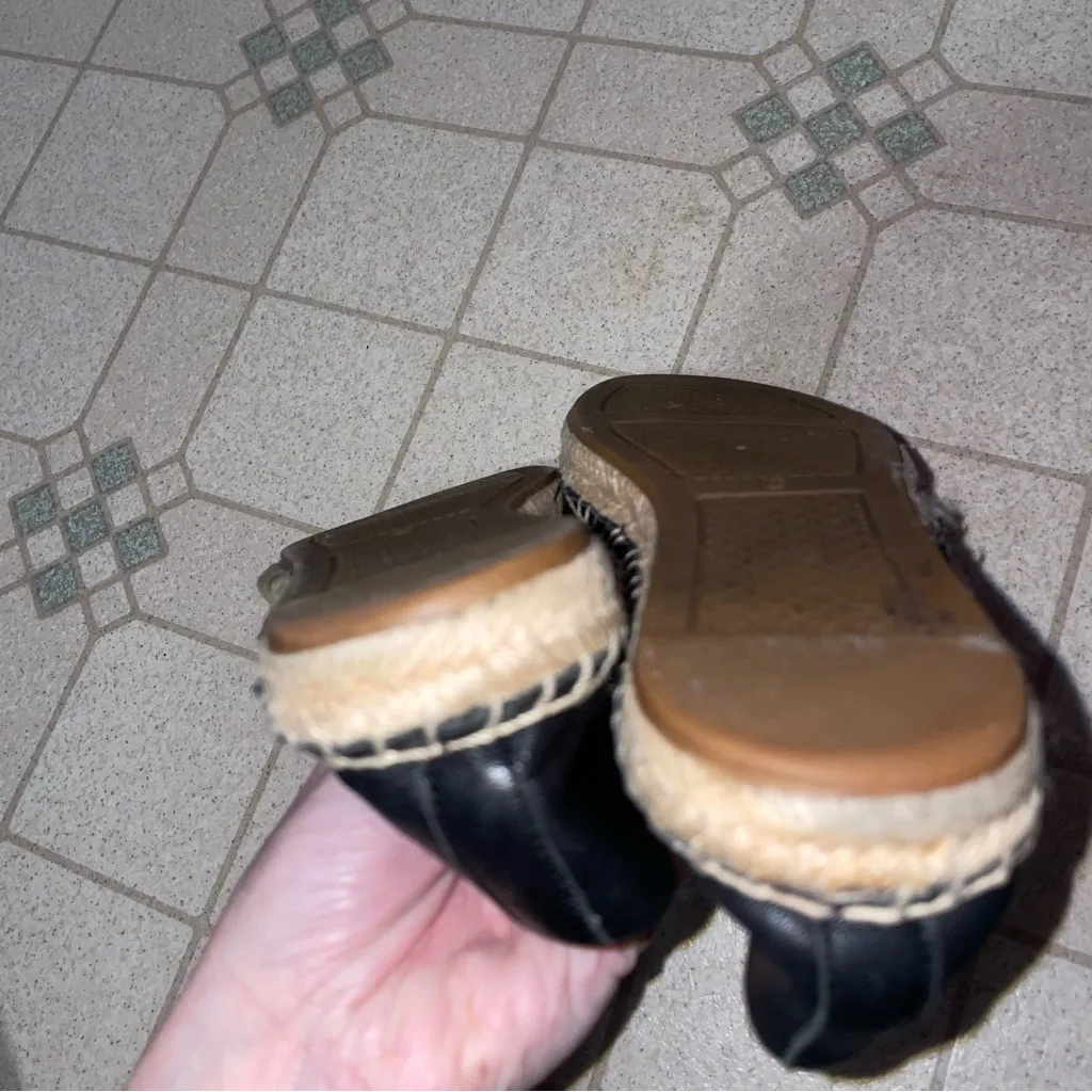 Tory Burch Black Leather Logo Cap Toe Espadrille Flats Women Size 6.5 ColorBlock - Image 8