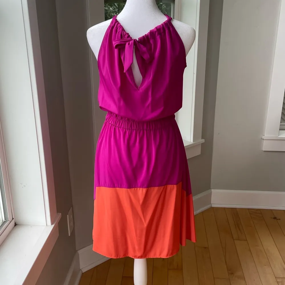 Francesca’s Magenta Pink Orange Halter Tie Neck Dress Size Small 4 - Image 7
