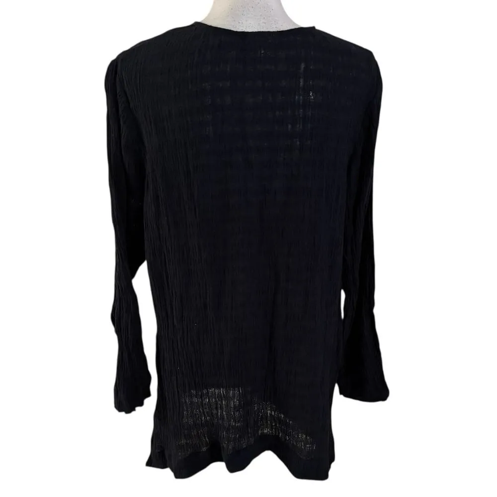 Pure J Jill Size LP PL Large Petite Button Front Gauze Tunic Top Linen Blend - Image 2