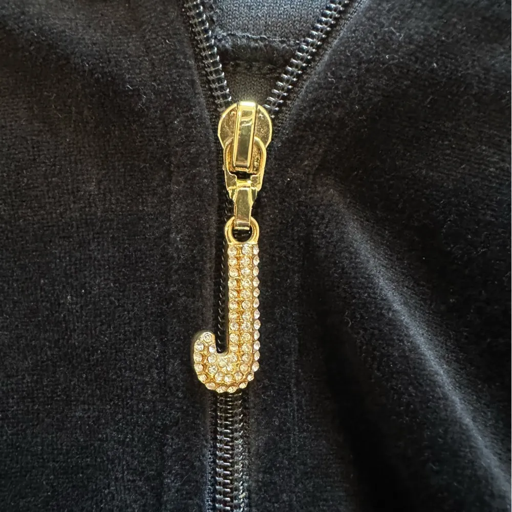 Juicy Couture Womens Velour Full Zip Hoodie Pitch Black size XL Pendent Zipper - Image 2