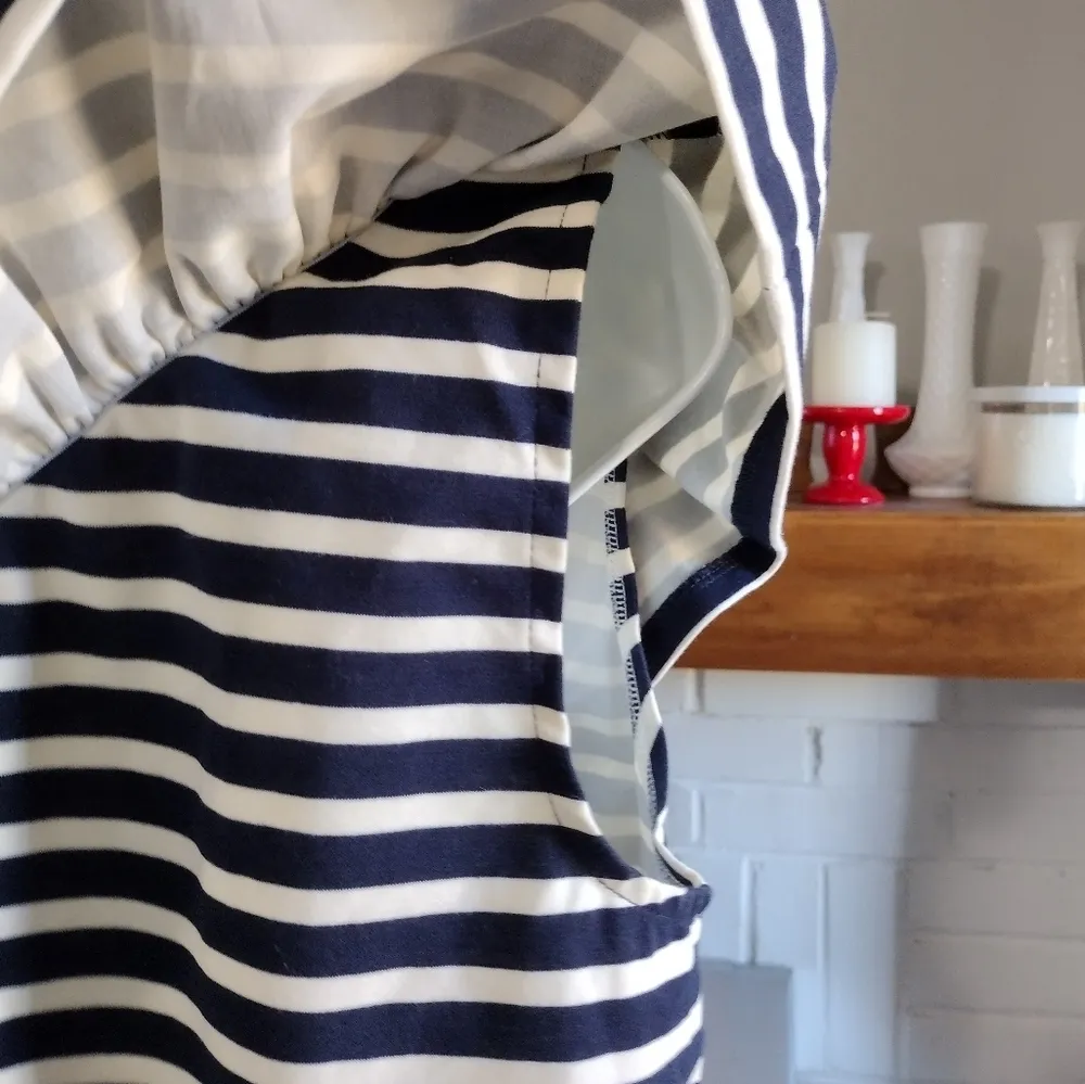 J CREW nautical asymmetrical one shoulder top striped ruffled navy white - Image 3