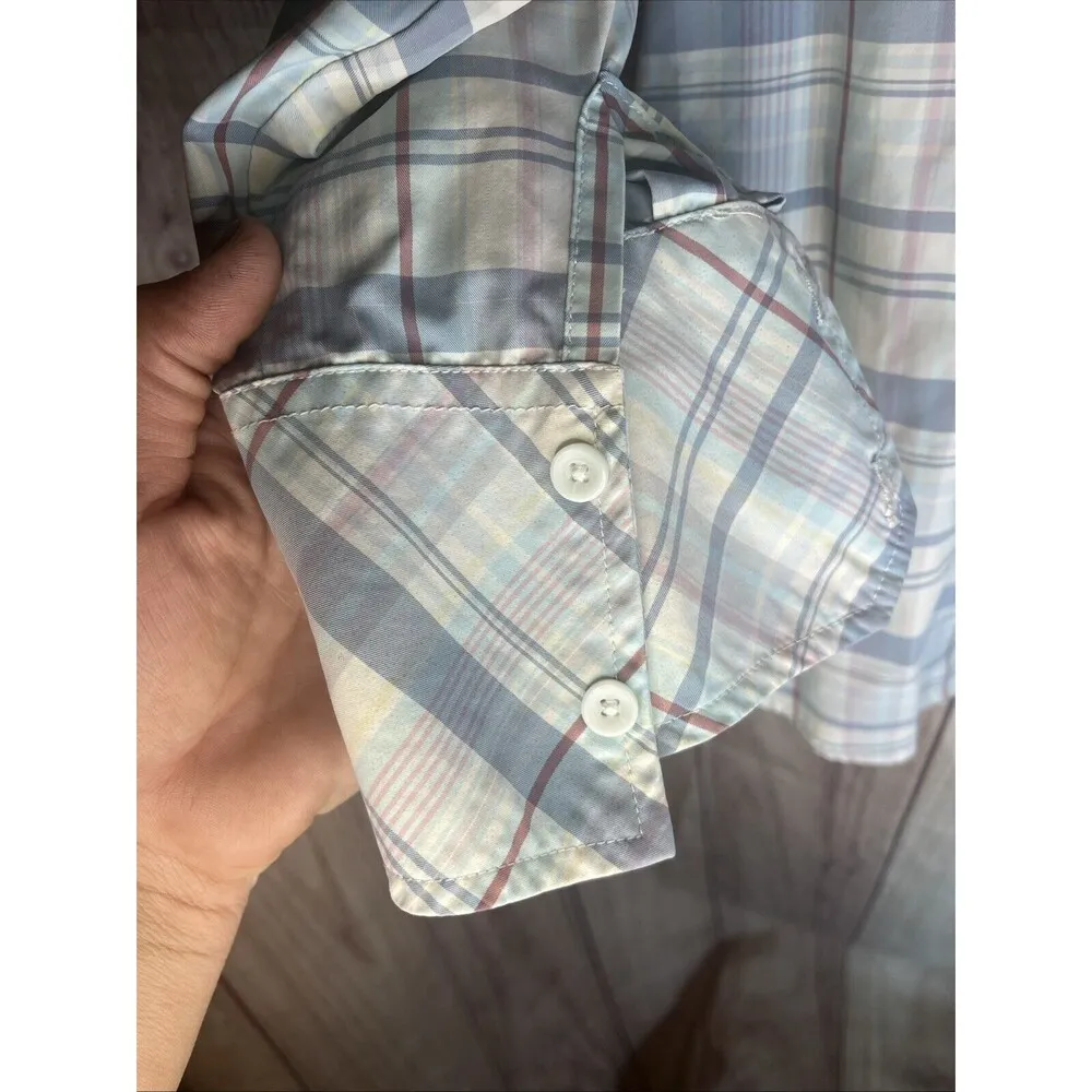 ExOfficio Shirt Womens Large Blue Pink Plaid Long Sleeves Button Outdoor Hiking - Image 6