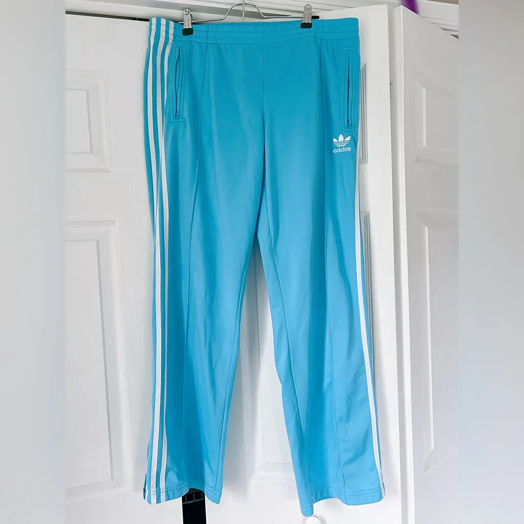 Adidas Superstar Firebird Track Pants in Light Aqua/White Blue Size L - Image 2