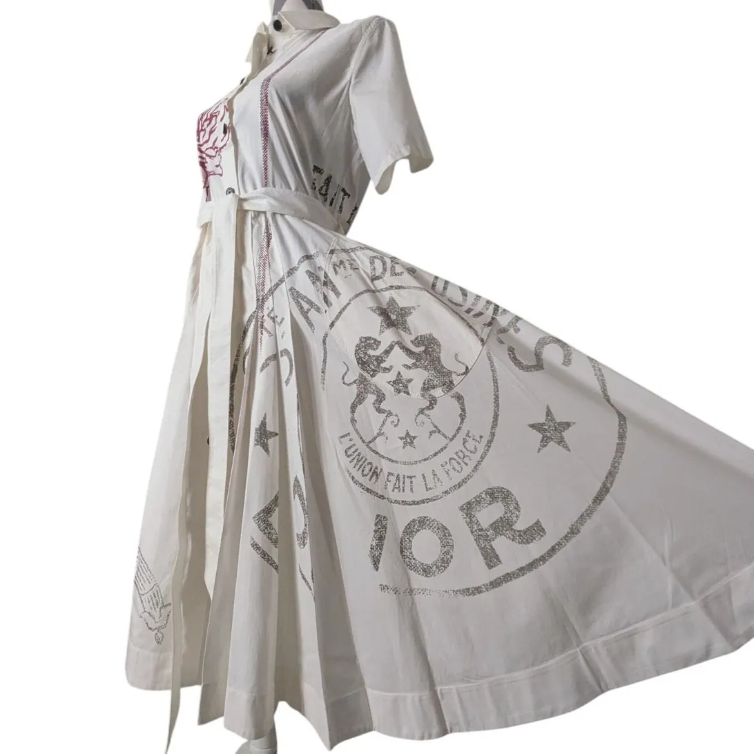 Christian Dior White Mid-Length Shirtdress Cotton Silk Blend with Motif 6 38 - Image 9