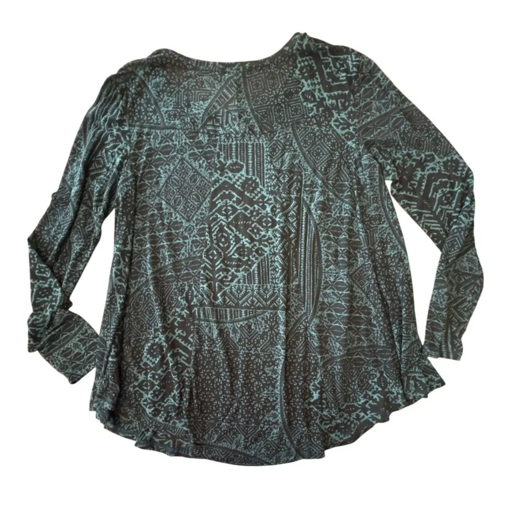 Peruvian Connection Point De Fes T-Shirt M/L Black Green Long Sleeve Tunic Top - Image 5