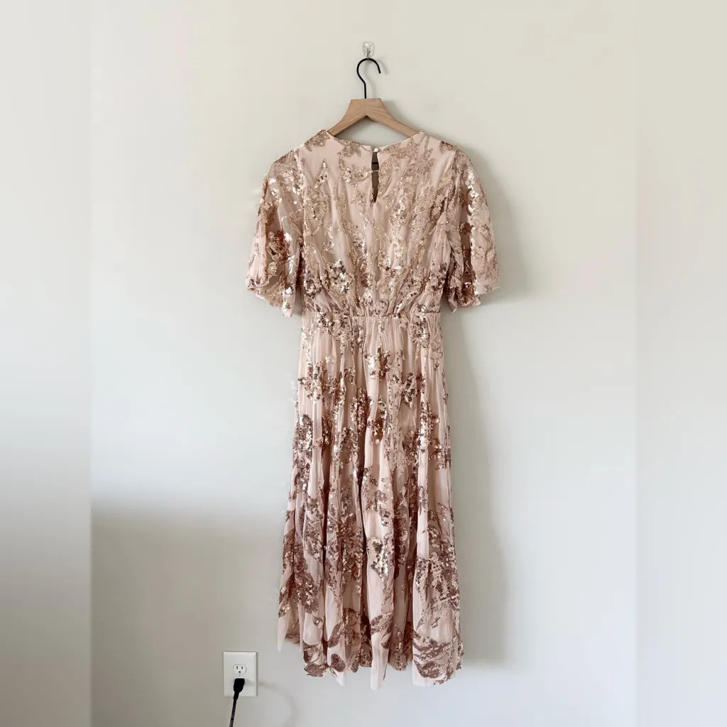 NWT Baltic Born Lucy Maxi Dress in Sequin Floral Blush Pink and Gold Size S - Image 8