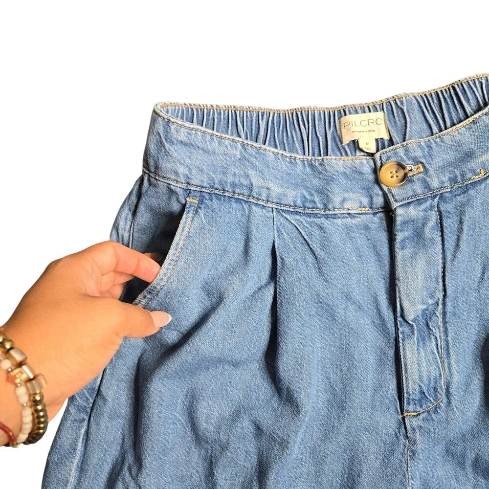 Anthropologie Pilcro High-Rise Pleated Culottes Denim Light Pants Size: 27 - Image 3