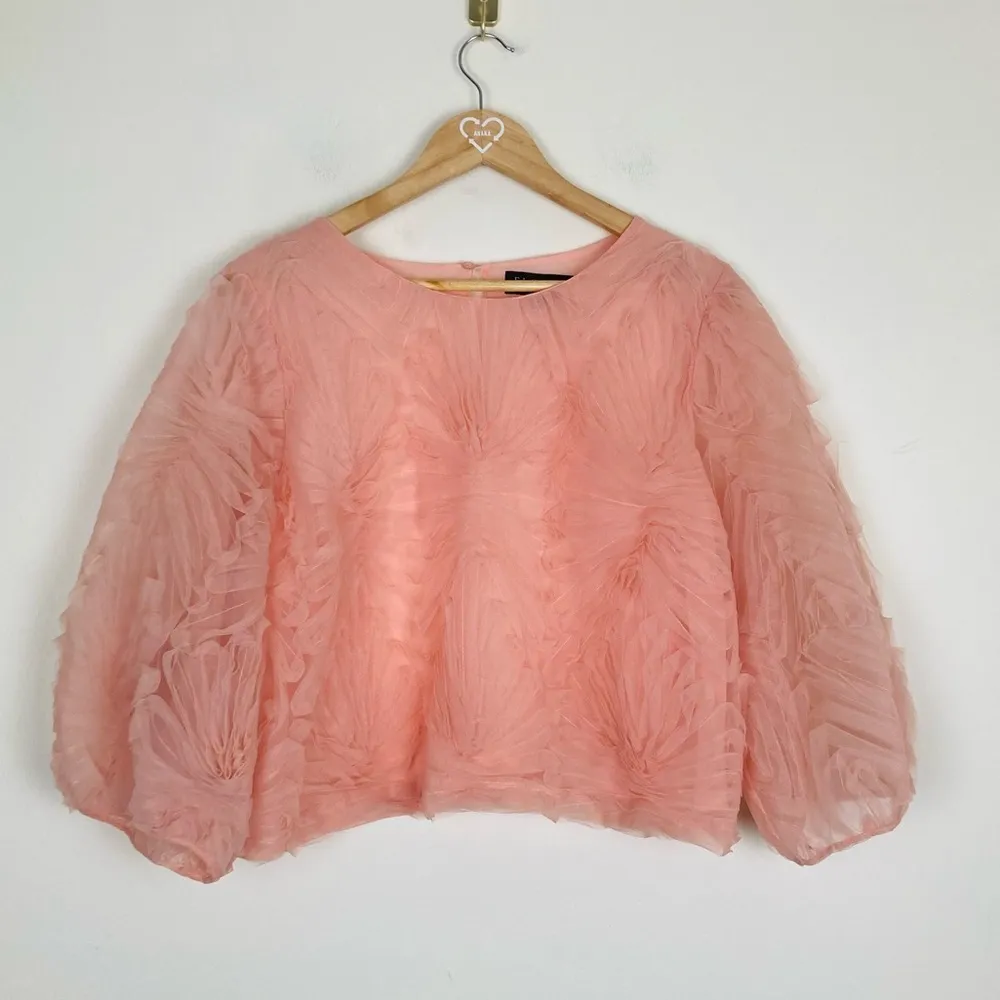 Eloquii powder pink sheer floral textured puff sleeve top. Size 20 - Image 2