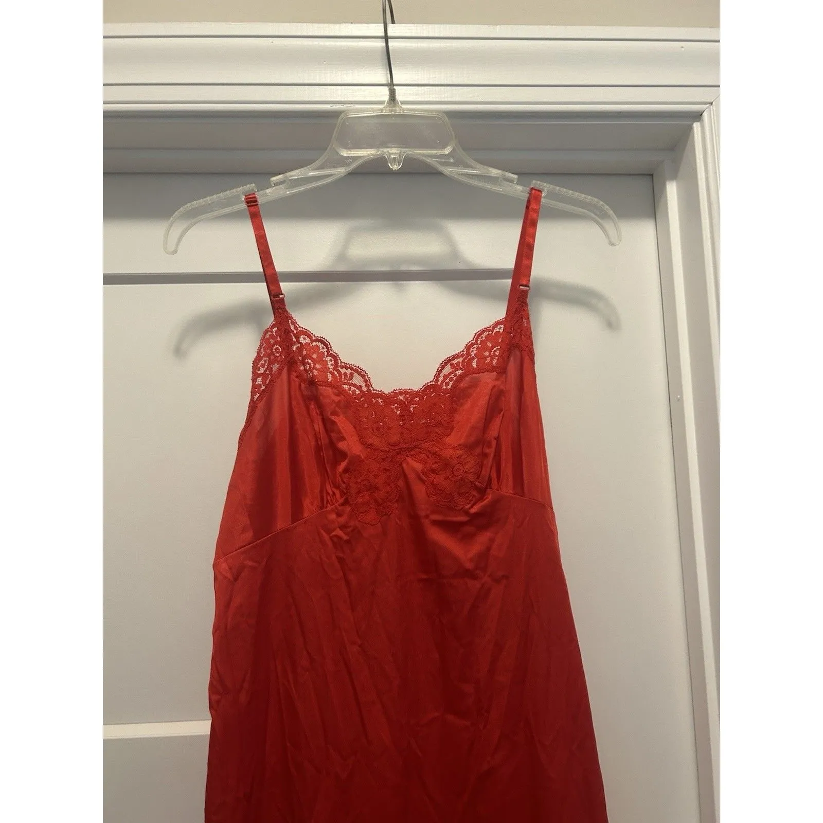 Vintage Red Slip Sheer Lace Trim Front Panel Cottagecore Grannycore Size 36 80’s - Image 2