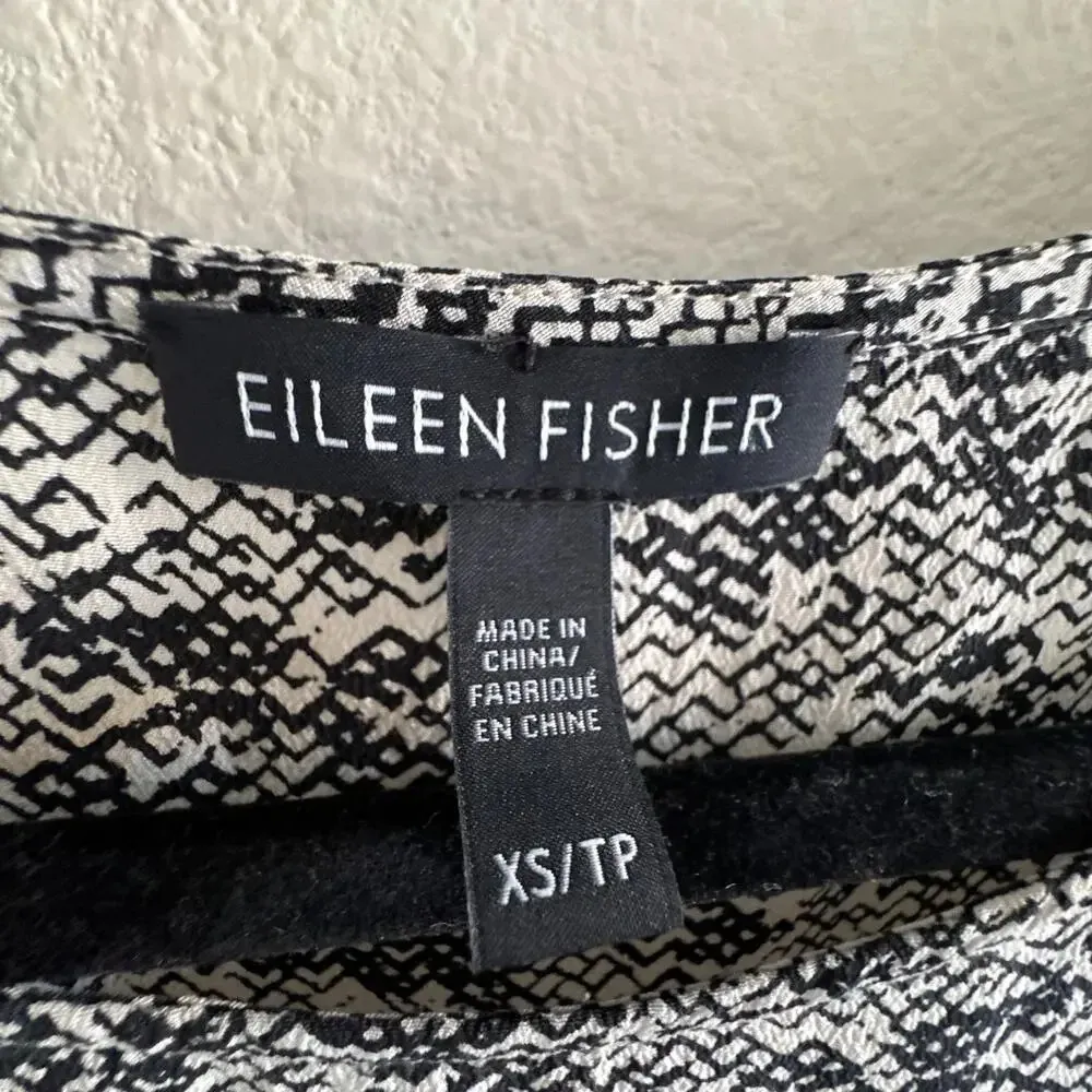 Eileen Fisher Silk Crepe De Chine Roadster Print Sleeveless Shift Dress XS - Image 2