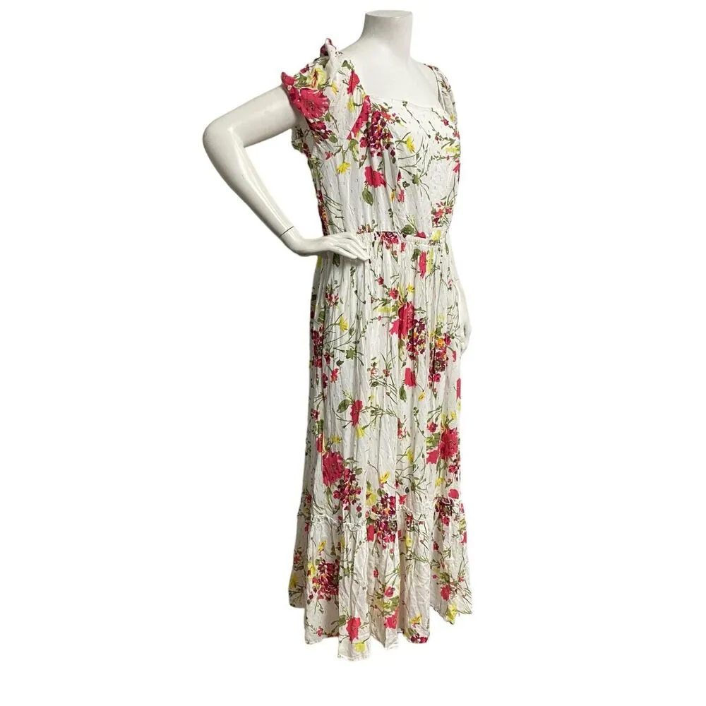 Lane Bryant Womens White Red Gold Floral Square Neck Spring Summer Dress Size 1 - Image 3