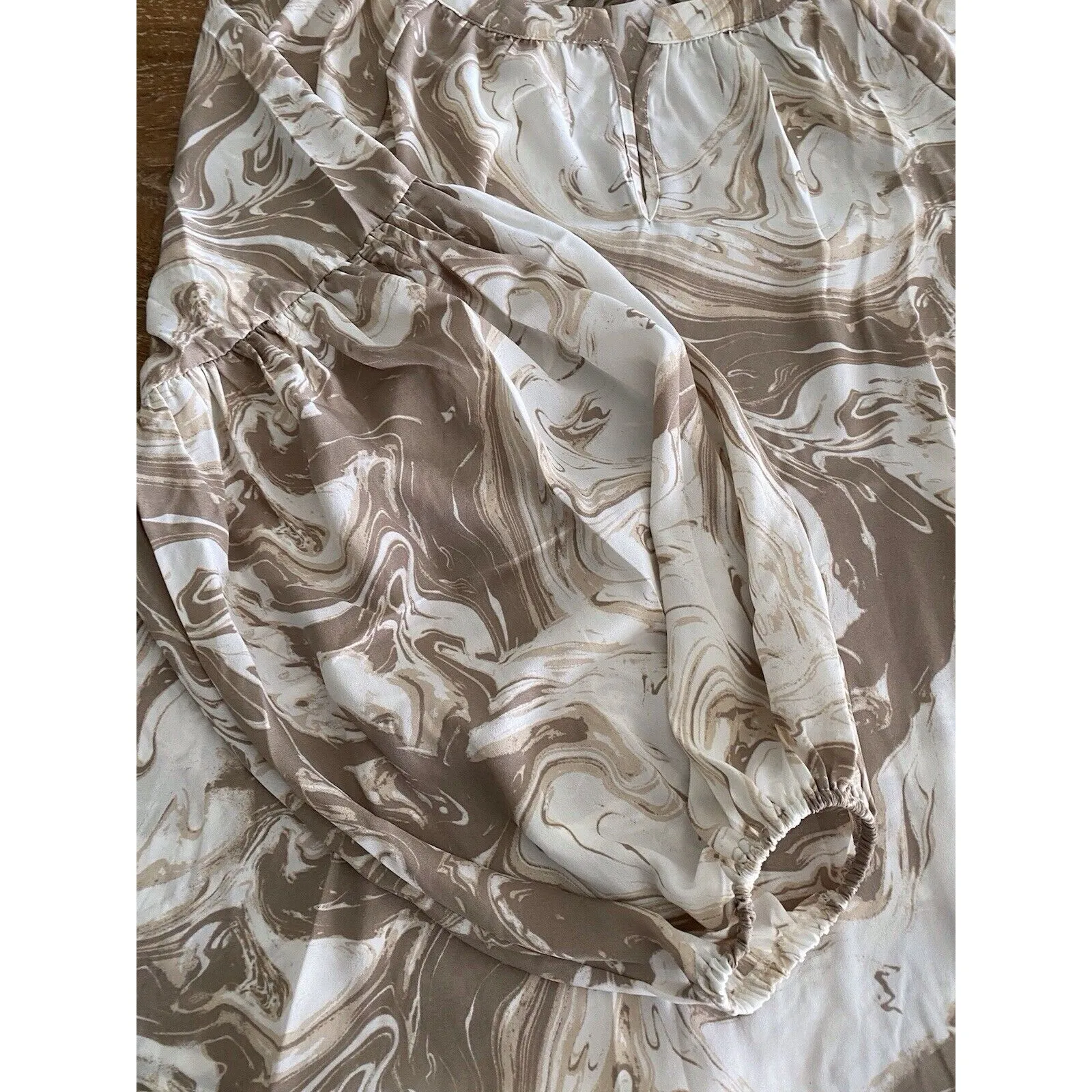 August Sky Blouse Medium Tan Cream Peasant‎ Cottagecore Prairiecore Marble - Image 2