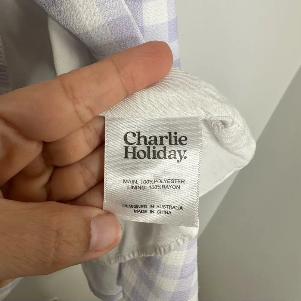 Charlie Holiday Lavender Gingham Mini Wrap Dress - Image 9