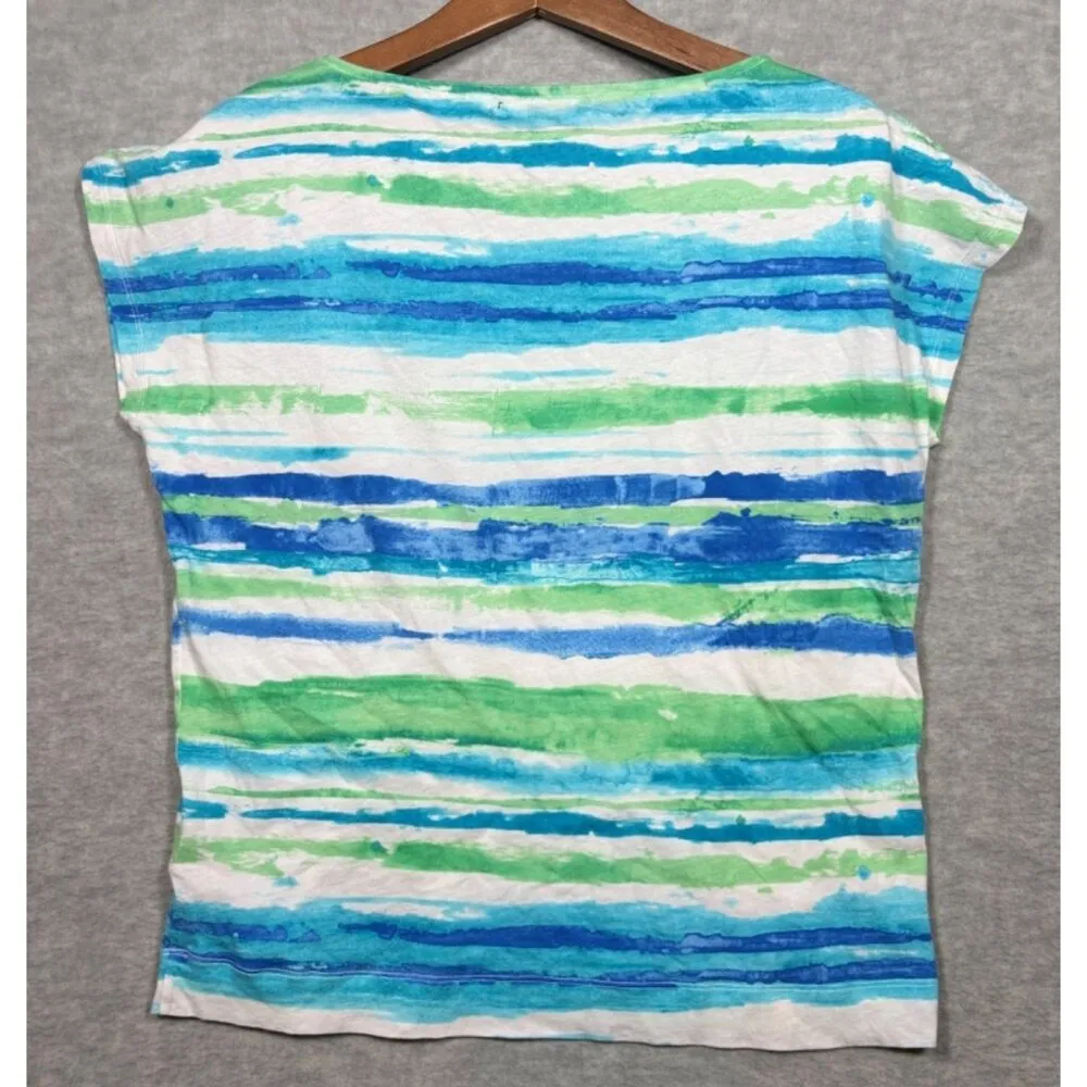 Lauren‎ Ralph Lauren Women's L Striped Watercolor Print T-Shirt Casual Coastal - Image 4