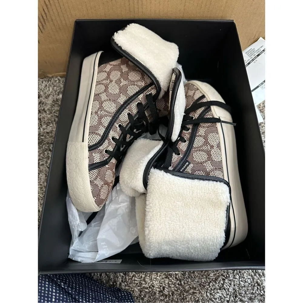 Coach Monogram Jacquard Foldover High Top Sneakers Size 8 - Image 2