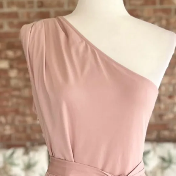 NWT PrettyGarden Dress One Shoulder Mini Body-con Asymmetrical Hem Nude Pink L - Image 5