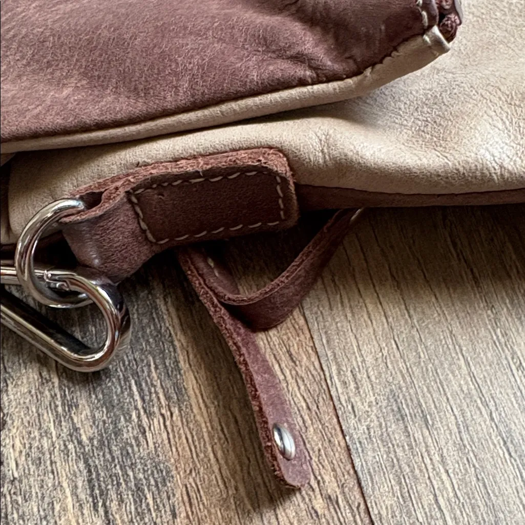 Roots Canada Emma Bag Leather Foldover Crossbody Colorblock Brown and Taupe - Image 12