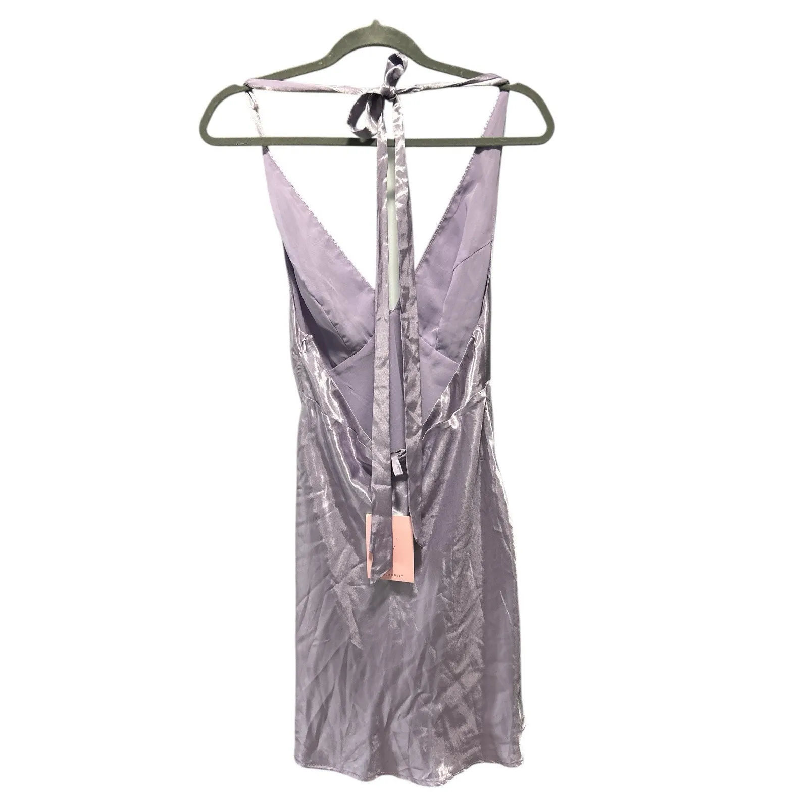 NWT HELLO MOLLY NIGHT IN CABANA SATIN halter‎ or cross strap DRESS LILAC size L - Image 2