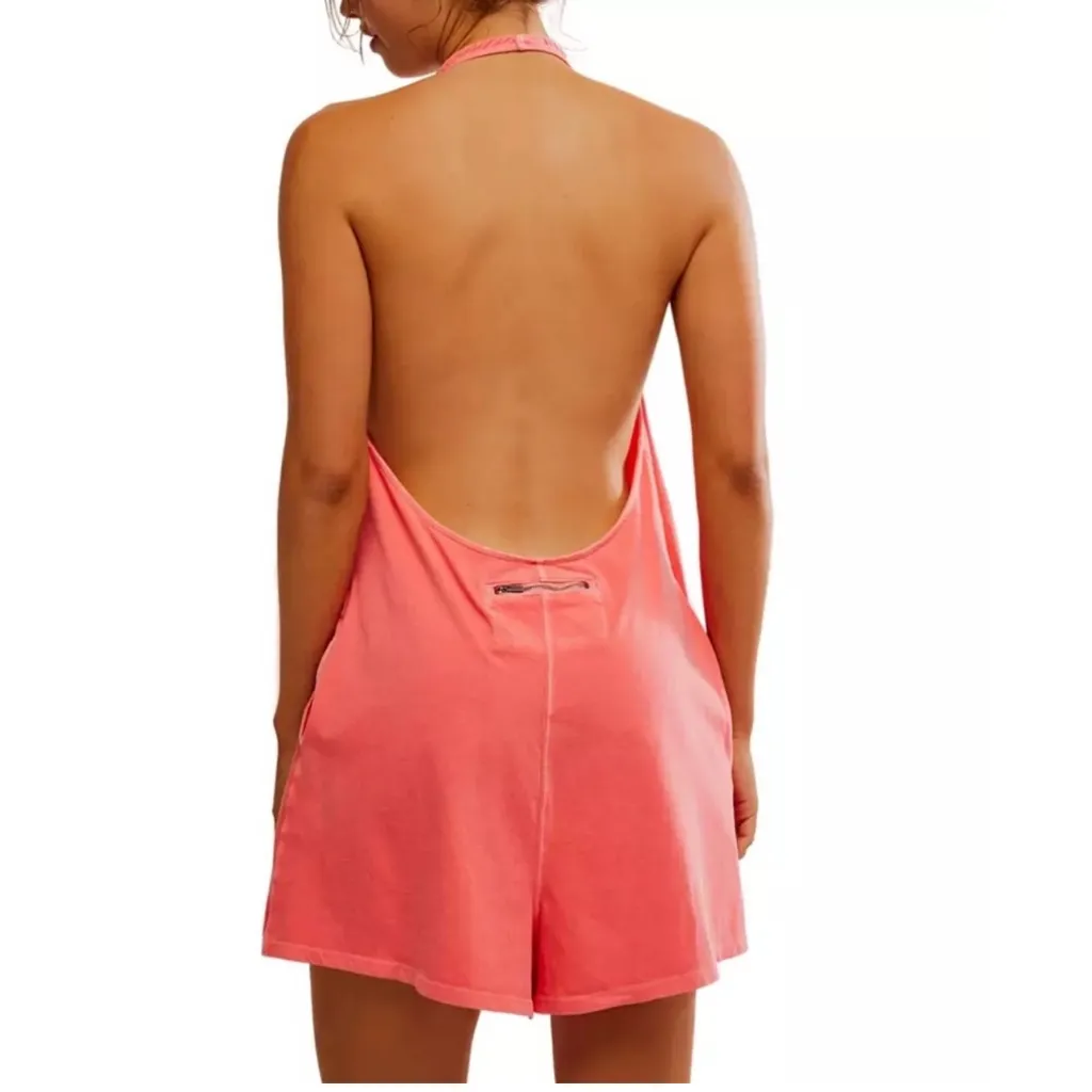 Free People Hot Shot Halter short Romper in Hibiscus Sz small - Image 3