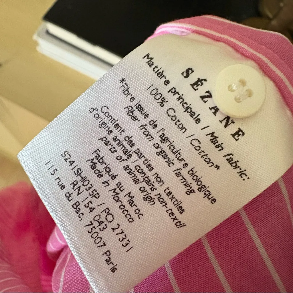 SEZANE Max Shirt Button Down Pink Striped Size 36 Small - Image 6