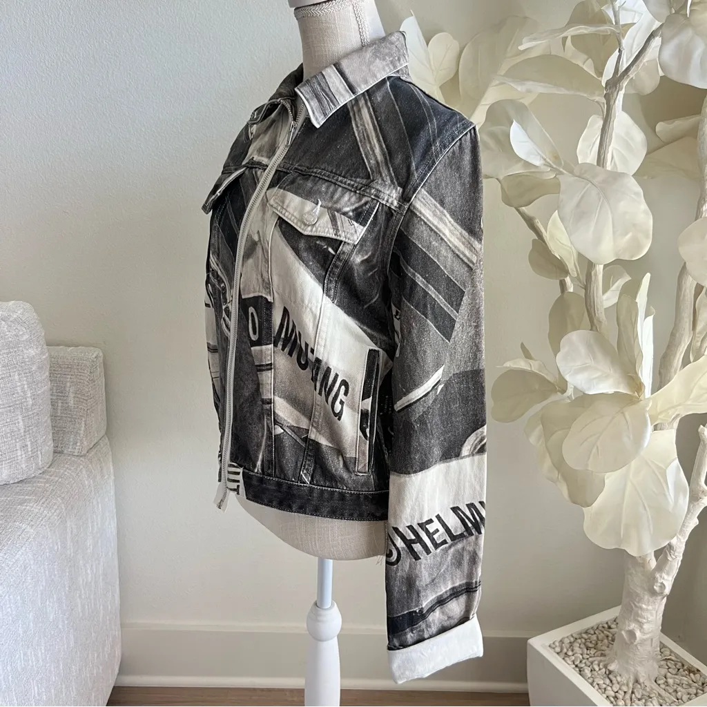 Helmut Lang Long Sleeve Textured Denim Trucker Jacket In Grey - Image 9