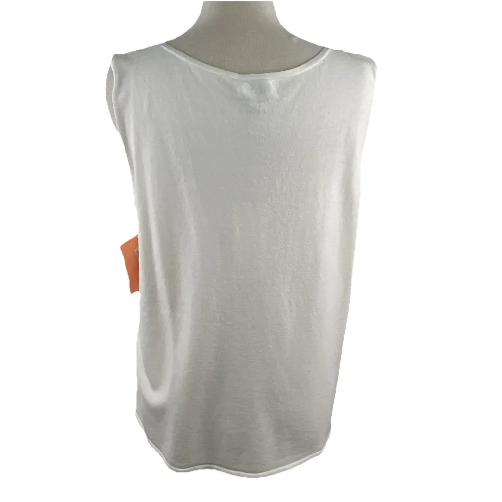 Eileen Fisher Sz 1X White Viscose Crepe Jersey Rollneck Top Shell Sleeveless - Image 6