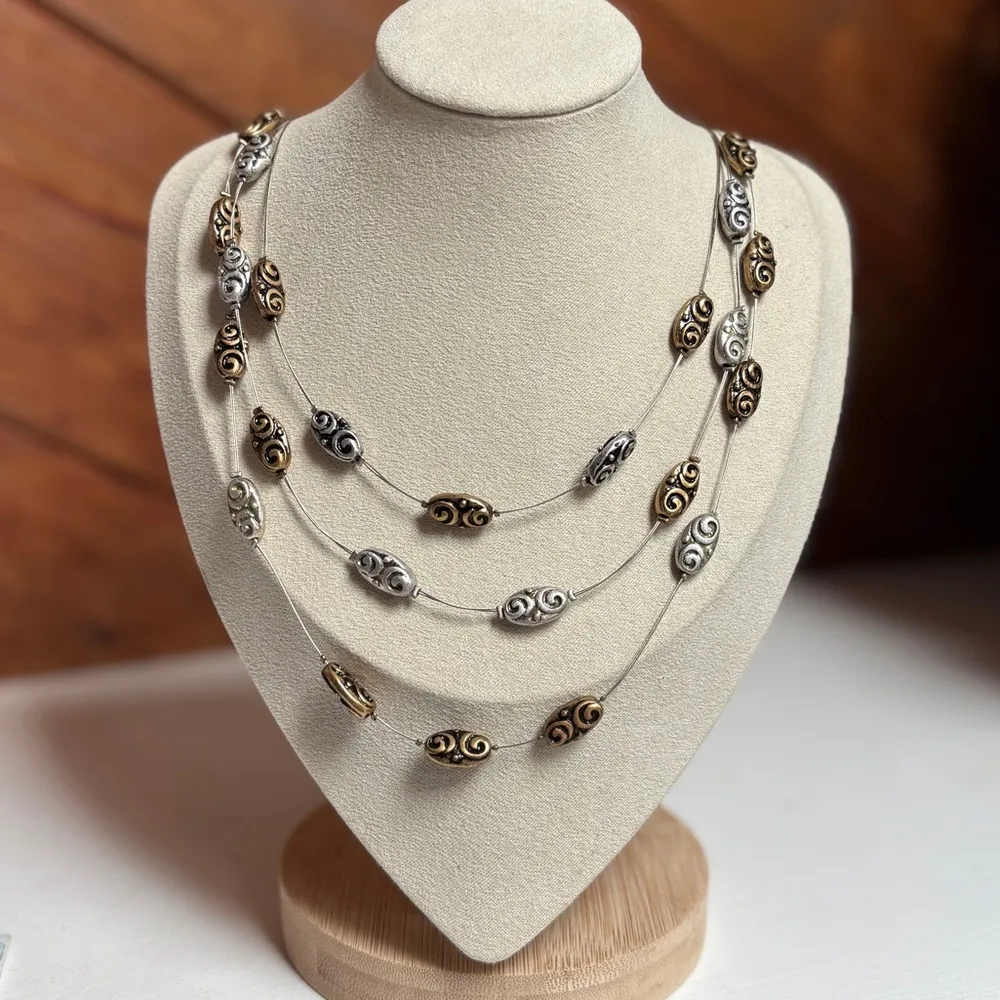 Premier Designs Matte Gold & Silver Plated Carried Away Necklace, 16” - Image 2