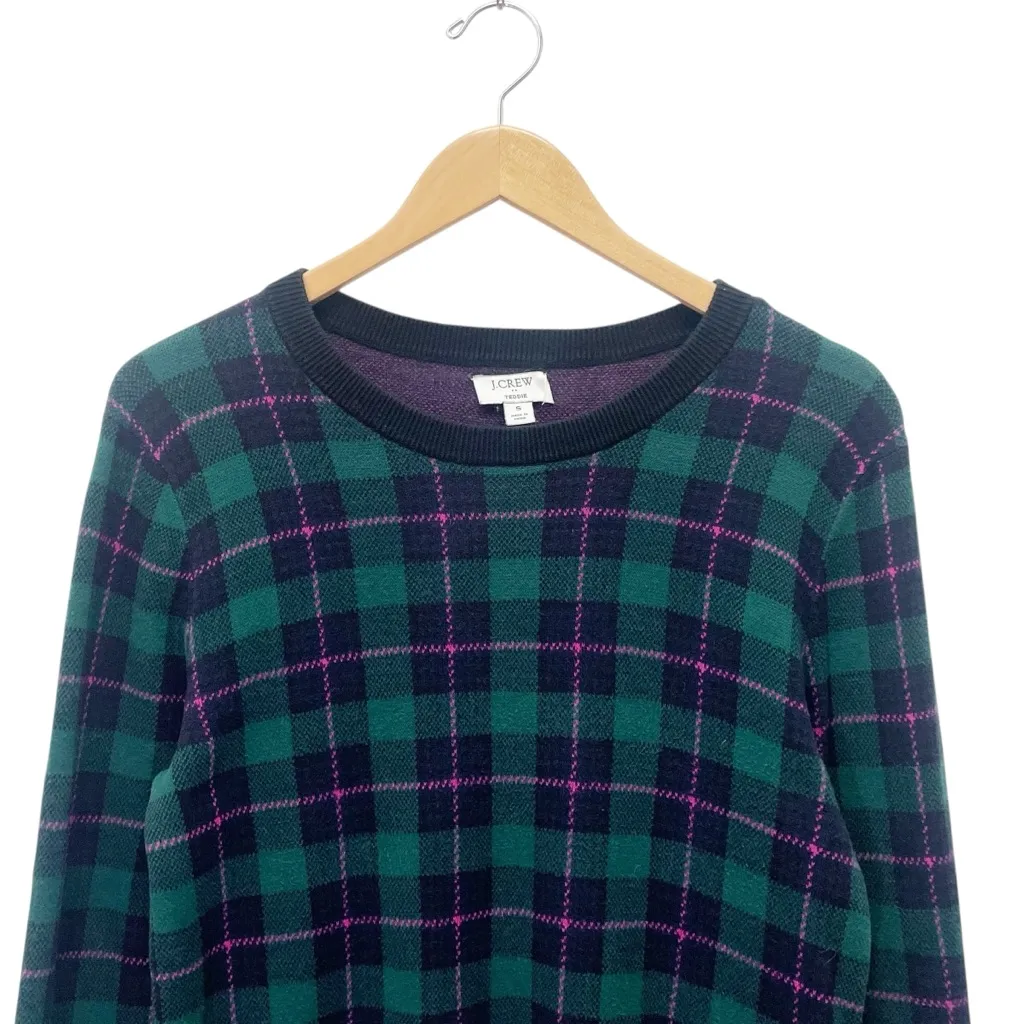 J. Crew Tartan Teddie Sweater Size Small Academic Green Plum Plaid Cotton Jumper - Image 5