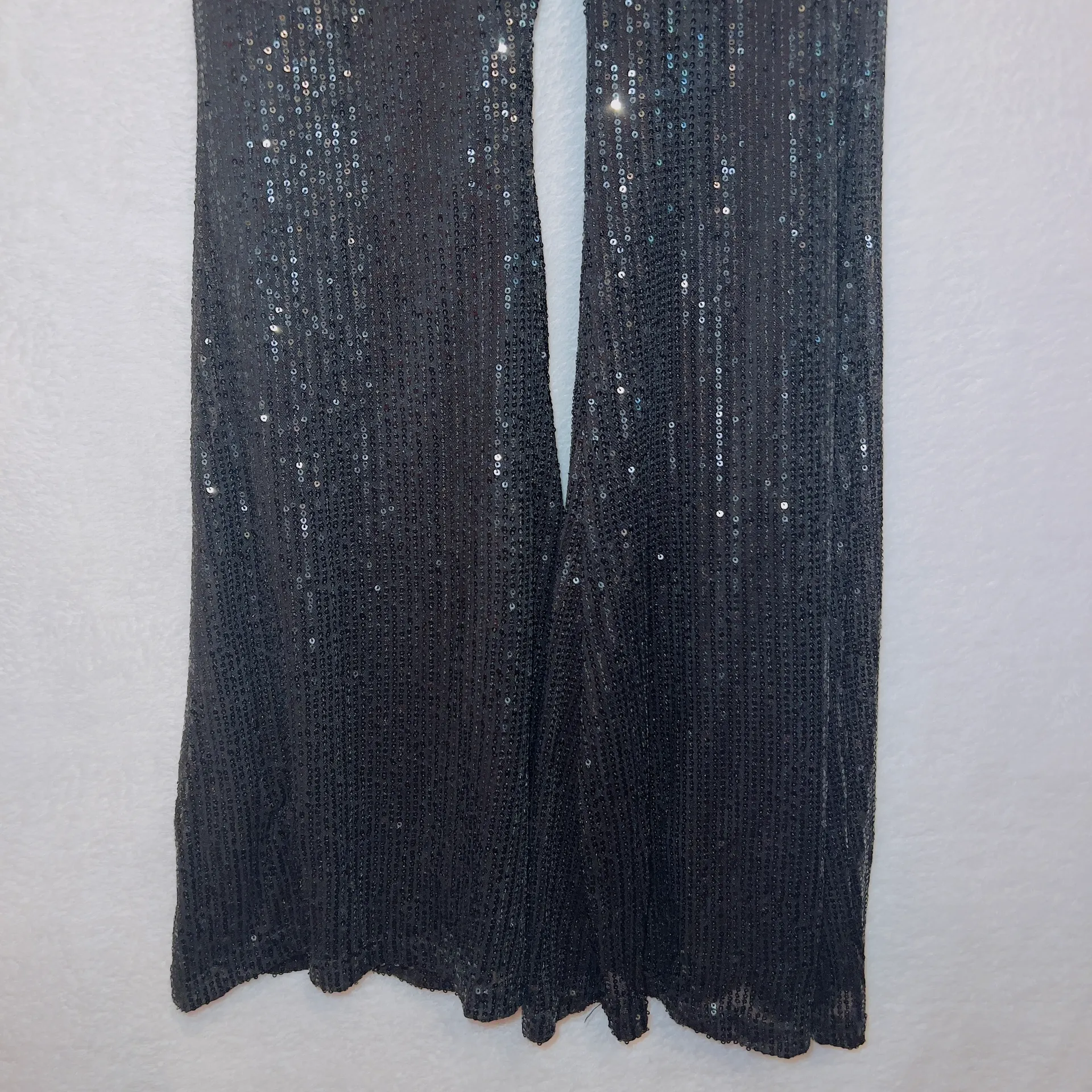 Saints & Heart Black Sequins High Waisted Pull On Flare Leg Pants - Image 3