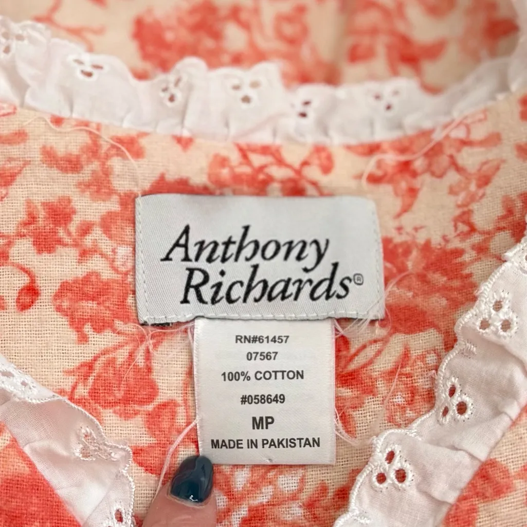 Vintage Anthony Richards Nightgown Floral Housecoat Robe Muumuu Petite M Medium Orange - Image 4