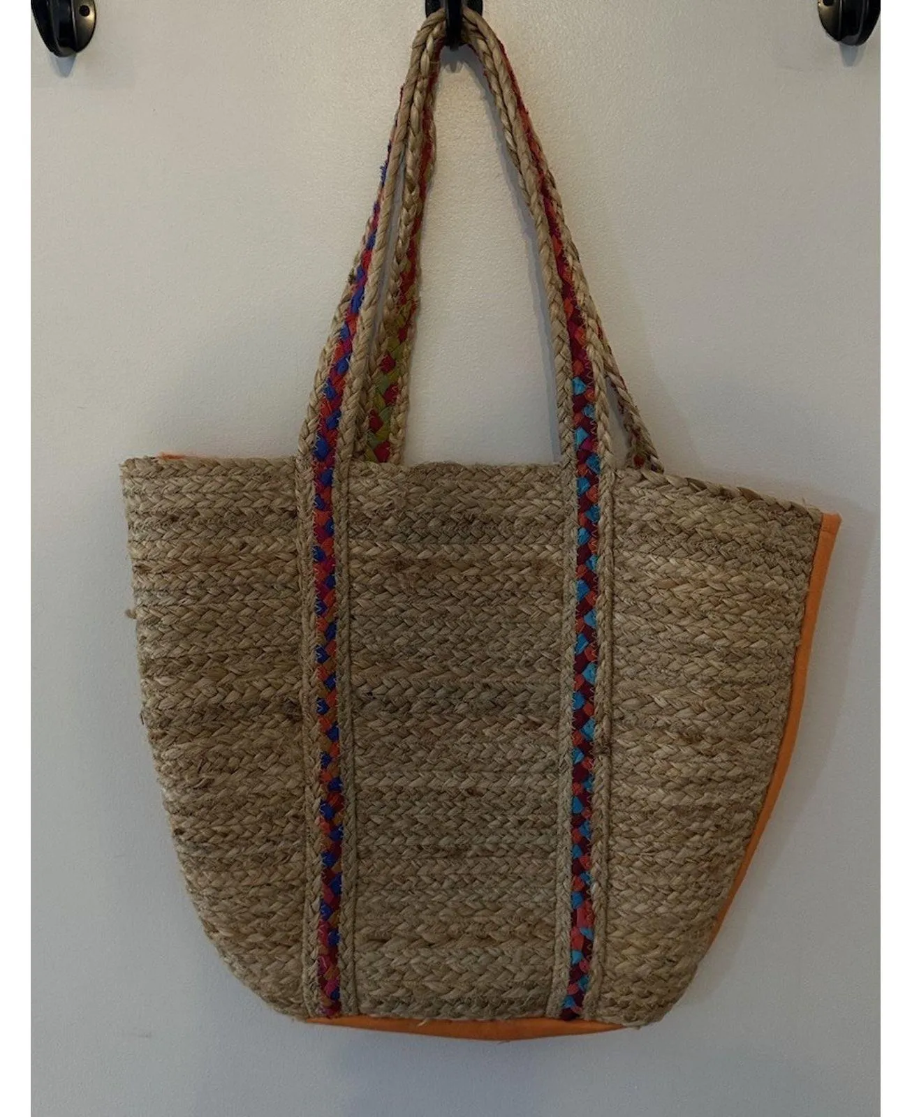 Jute Tote~Straw Front/Orange Propylene Back~made in India - Image 1