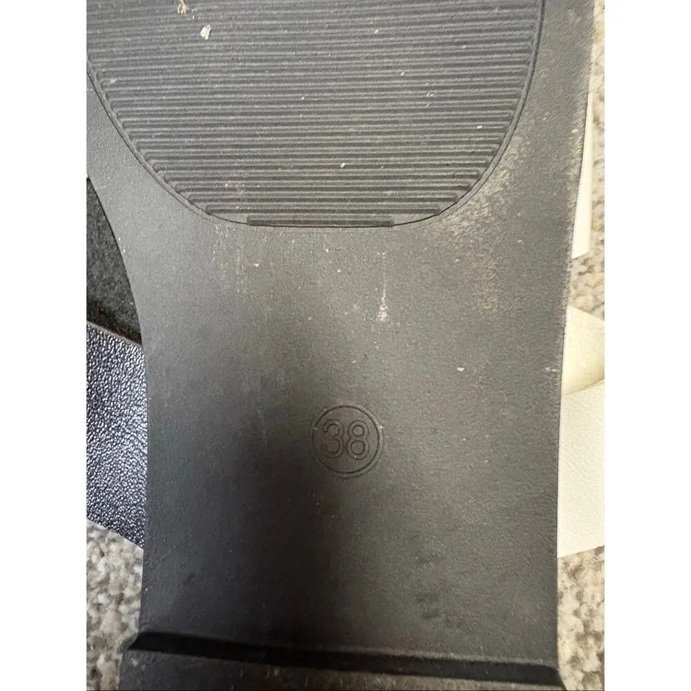 Faux leather black and white flat sandals size 7.5 - Image 3