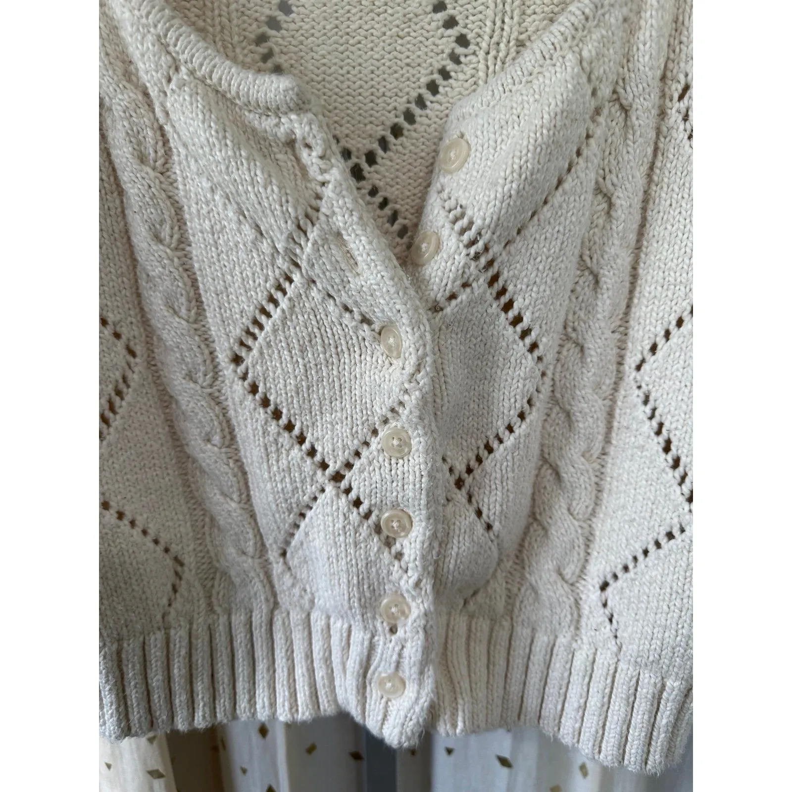 PacSun John Galt Cream Agnes Chunky Corded Rib Sweater Pointelle Crop Cardigan - Image 4