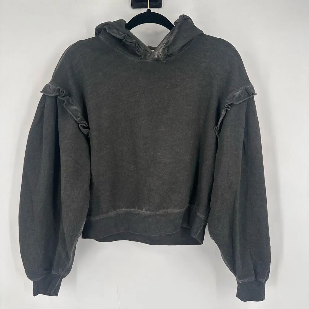 Something Navy Taylor Ruffled Hooded Sweatshirt Charcoal Gray Crop Small Hoodie - Image 3