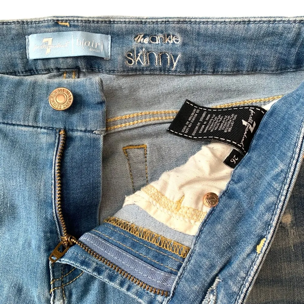 7 For All Mankind light wash distressed high waist ankle skinny s26 denim - Image 4
