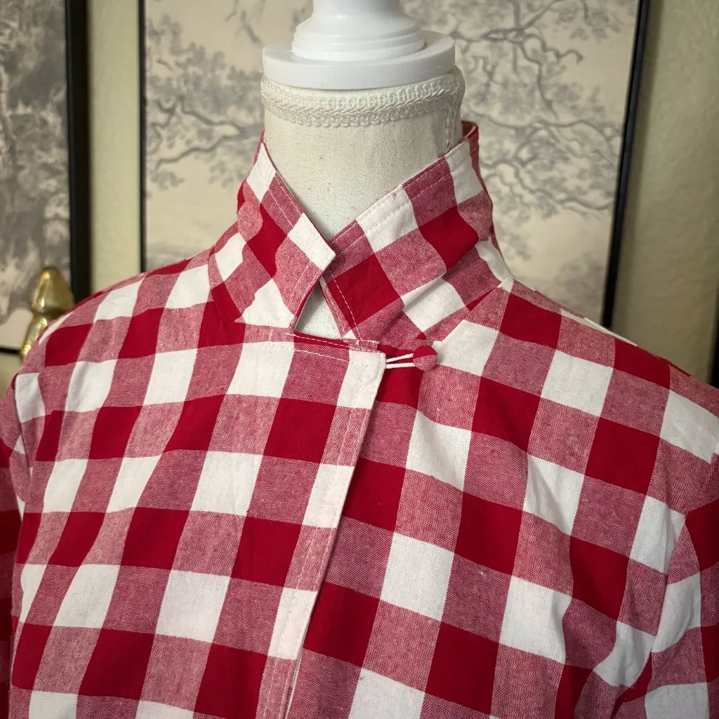 POMANDER PLACE Apple Red Gingham Scarlett Button Down shirt Size Medium NWOT - Image 4