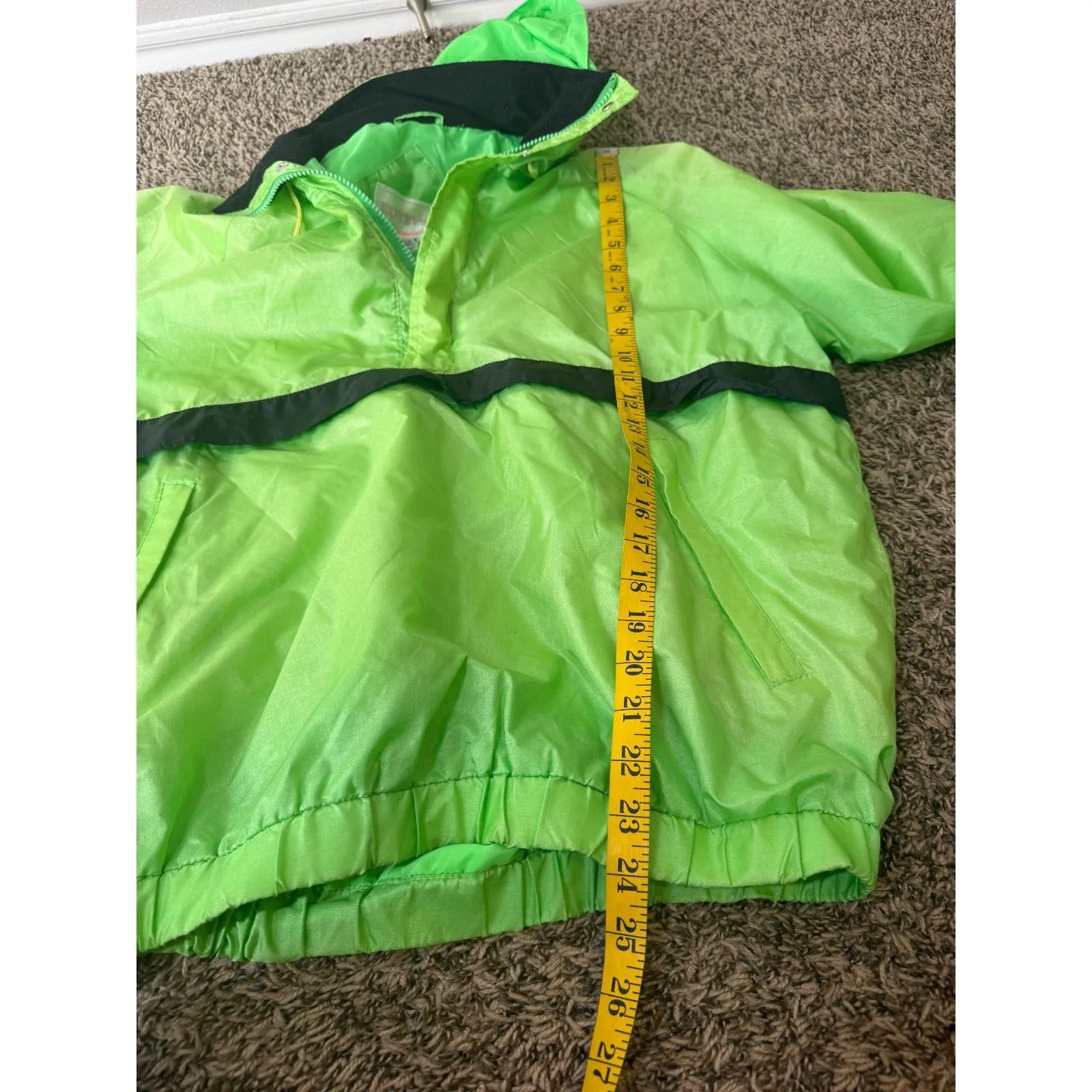 Vintage 80s Hotstuf Neon Green Wind Breaker Sz L Boxy Retro Gorpcore Disco Size L - Image 9
