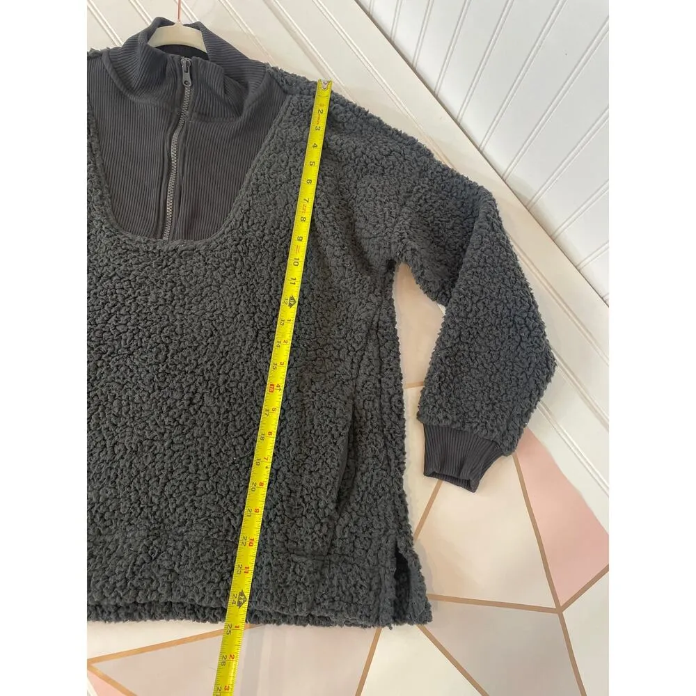 NWT Aerie Dream Sherpa Quarter Zip Sweatshirt Smoked Gray Super Soft Size XS - Image 6