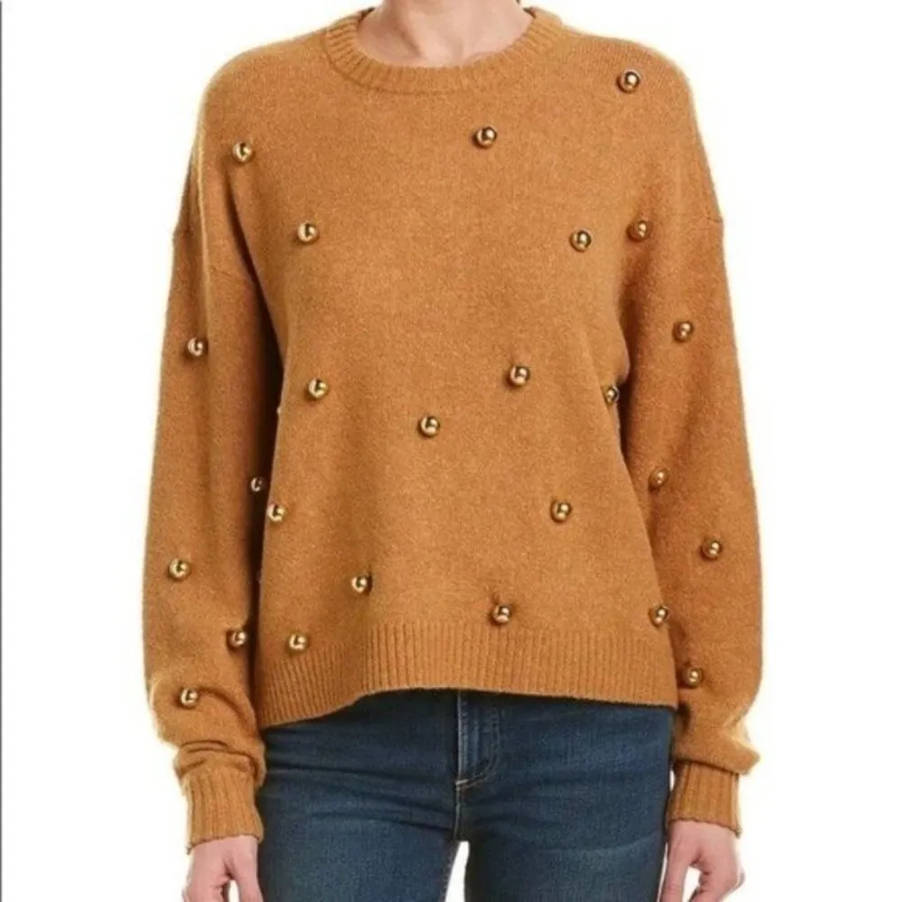 Alice + Olivia Gleeson Wool Metal Ball Sweater in Tan Gold - Image 7