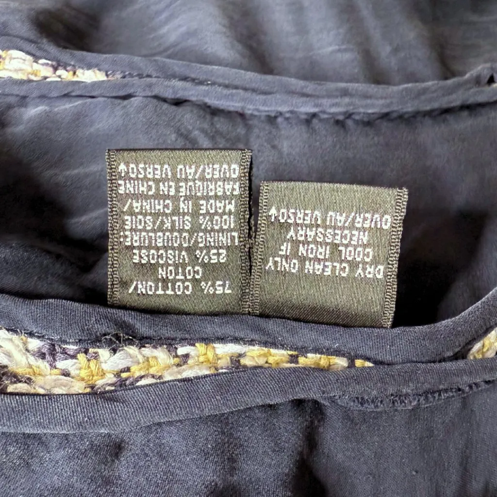 Ellen Tracy Open Front Cotton Blend Tweed Blazer Navy White Tan Size 12 - Image 5