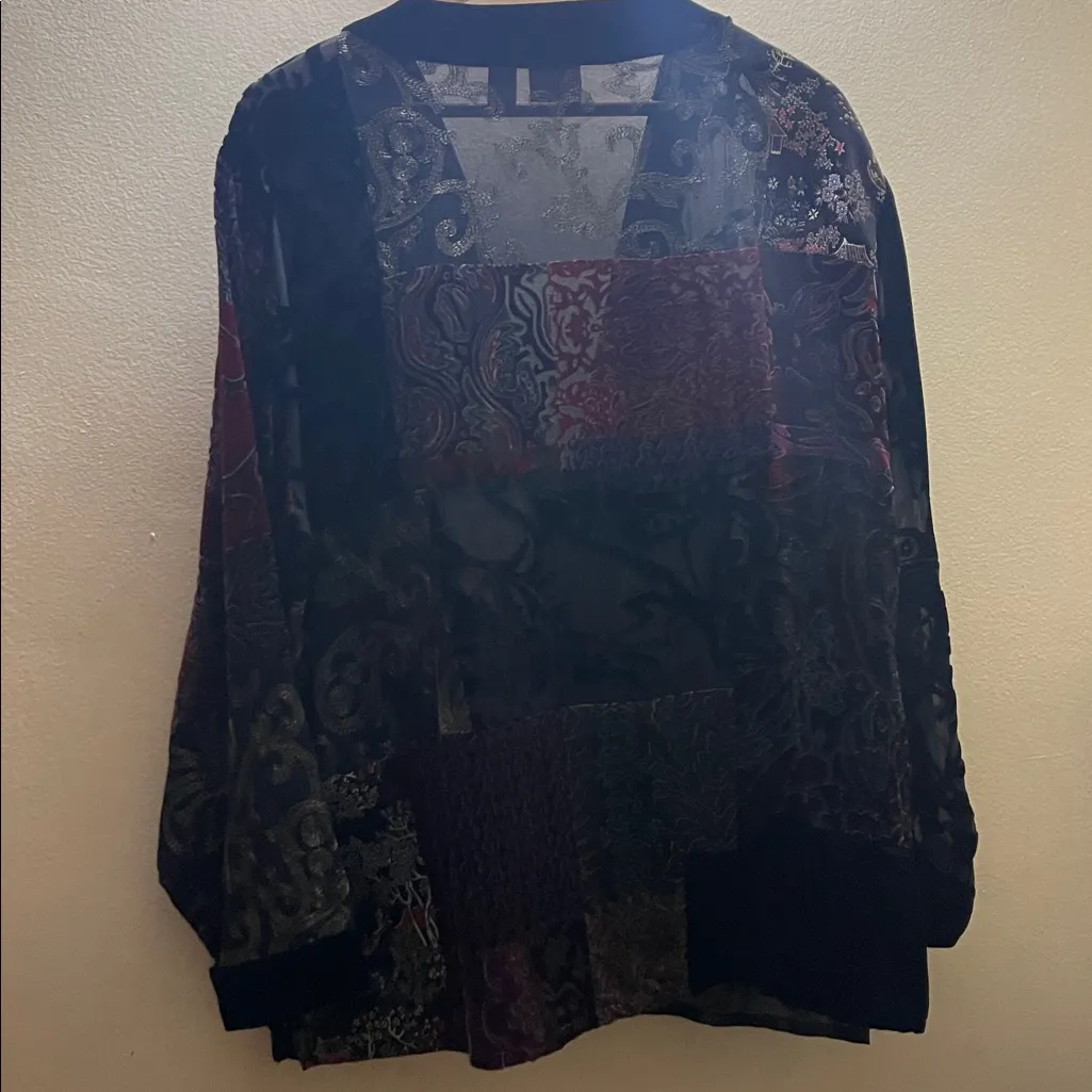Vtg Chicos Velvet Burnout Silk Blend Kimono Topper Sz 3 XL Gothic Chic Oriental - Image 3