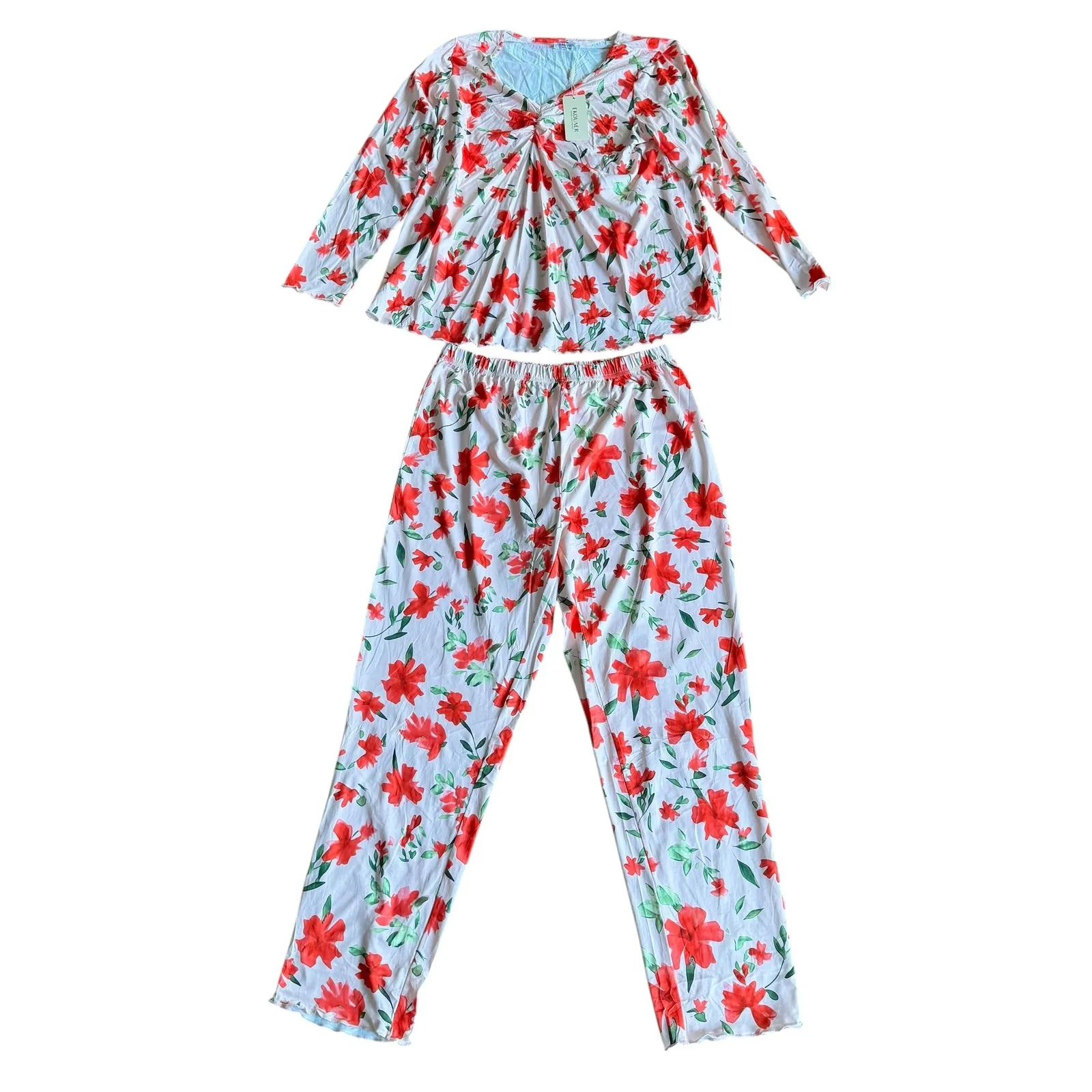 Ekouaer Women's L Floral Pajama Set Long Sleeve Top & Pants Loungewear - Image 7