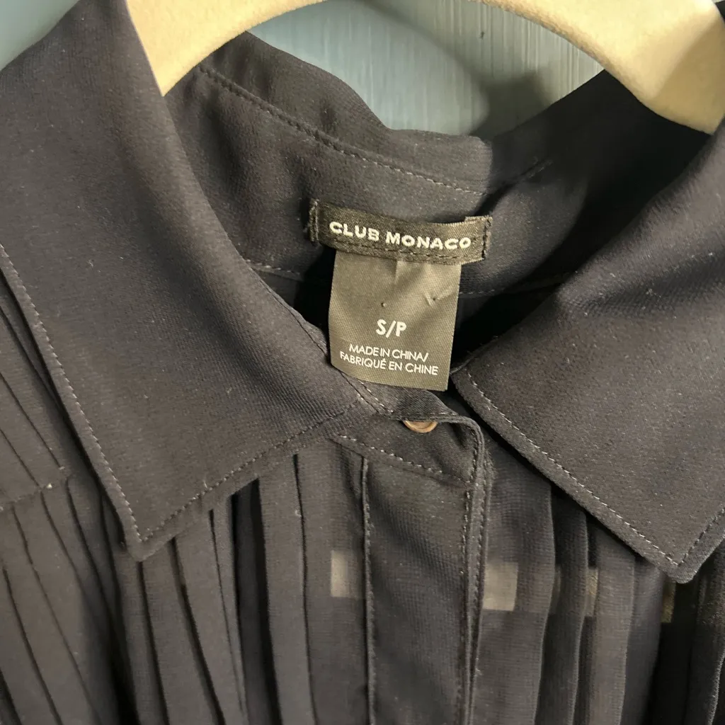 Club Monaco Navy Blue Pleated Blouse | Size Small - Image 2