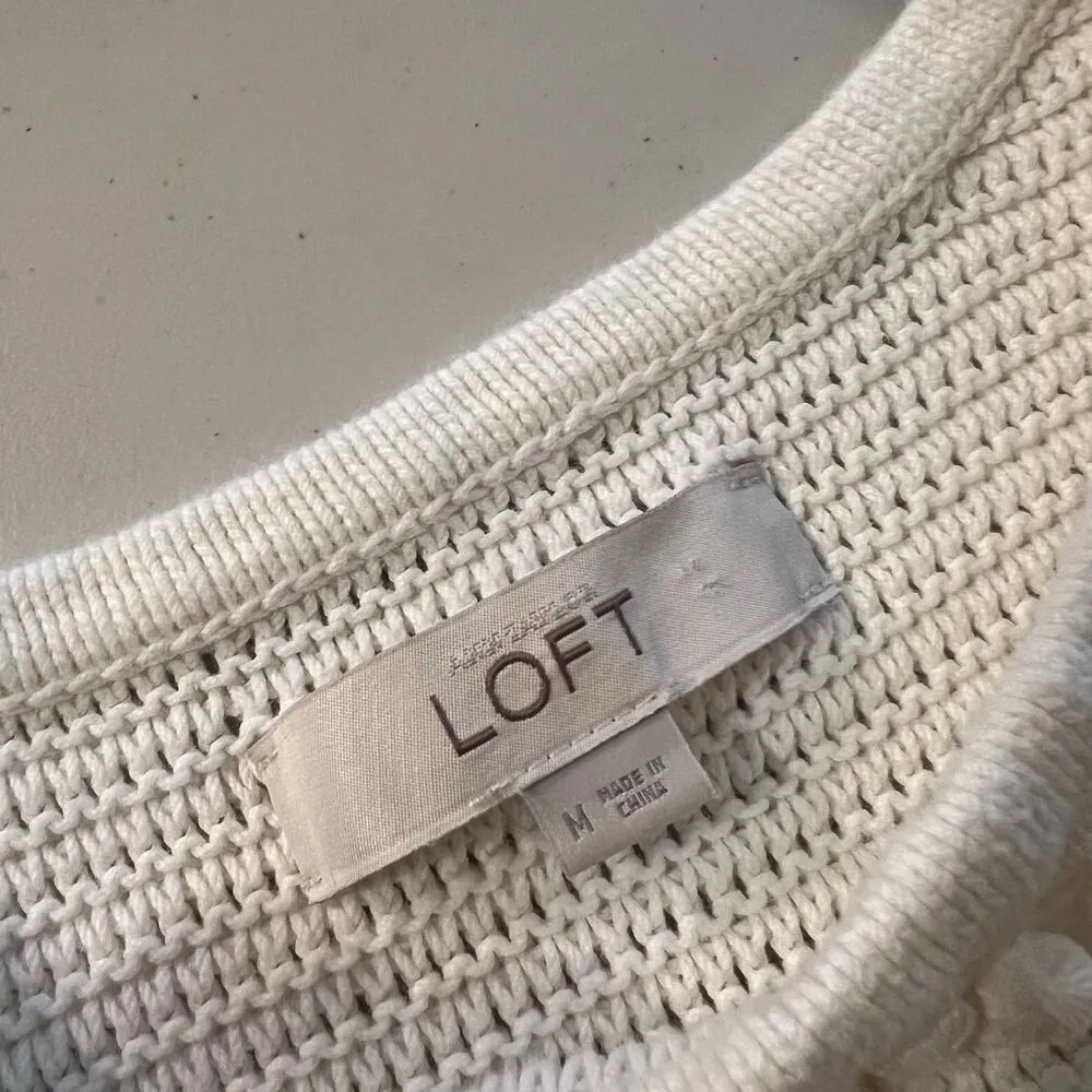 White Cotton Crochet Knit Loose Bubble Trim Sleeveless Tank Vest Size Medium - Image 6