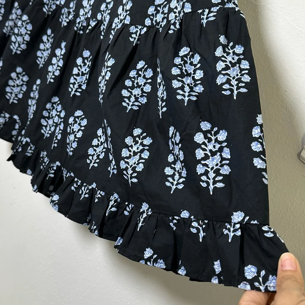 Pinch 100% Cotton Elegant Black Maxi Dress With Blue Stem and Puffy Sleeves Size M - Image 5