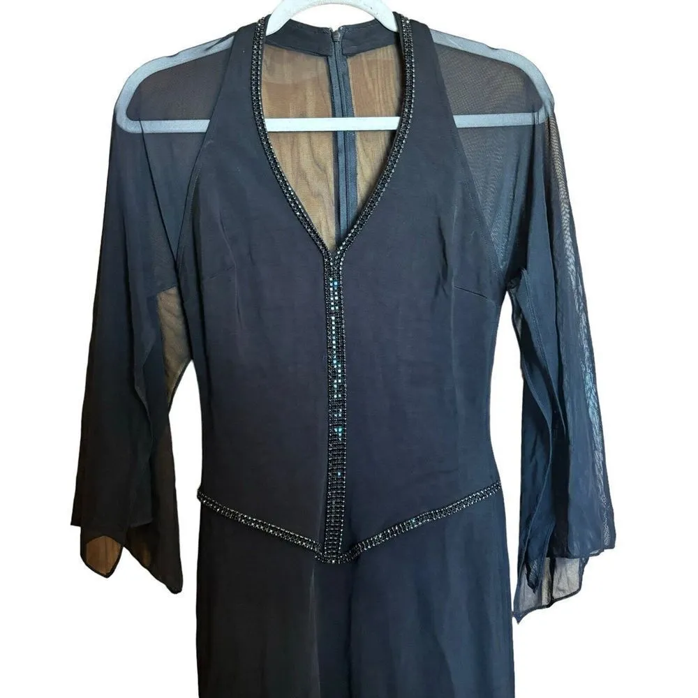 Nicole Bakti Dress Womens Small Black Mesh Embellished Long Evening Maxi Gown - Image 2