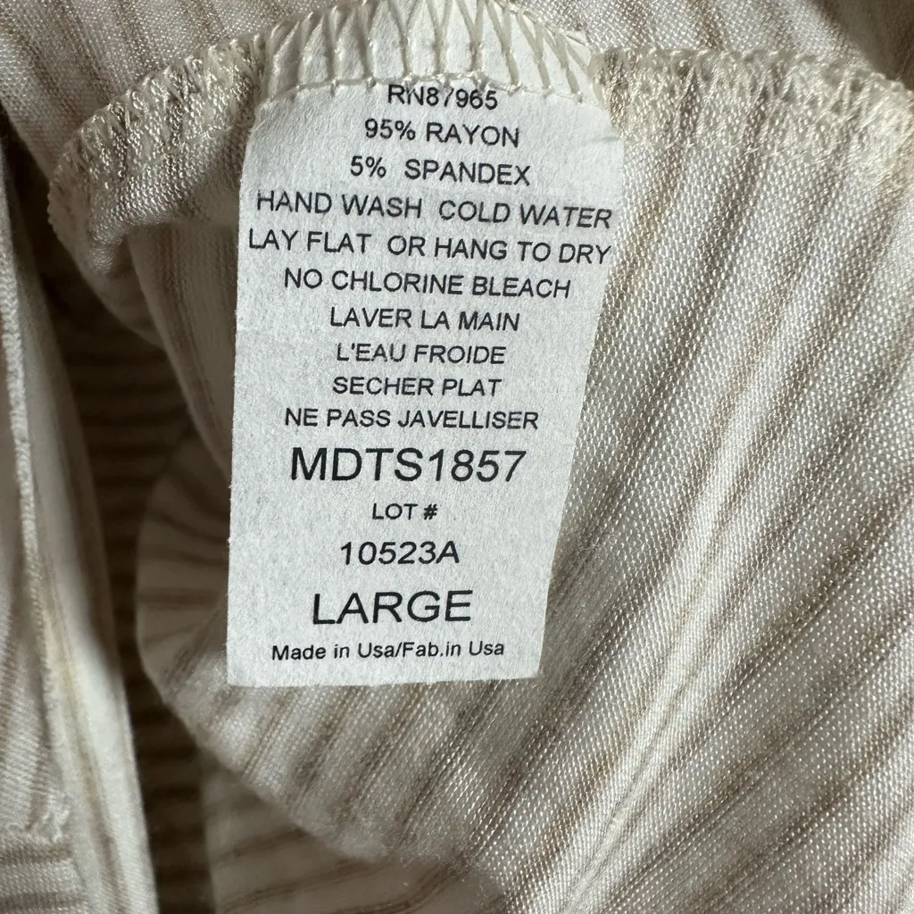 Elan Cream Striped V Neck Short Sleeve Tee Double Layer Soft Asymmetrical Top - Image 7