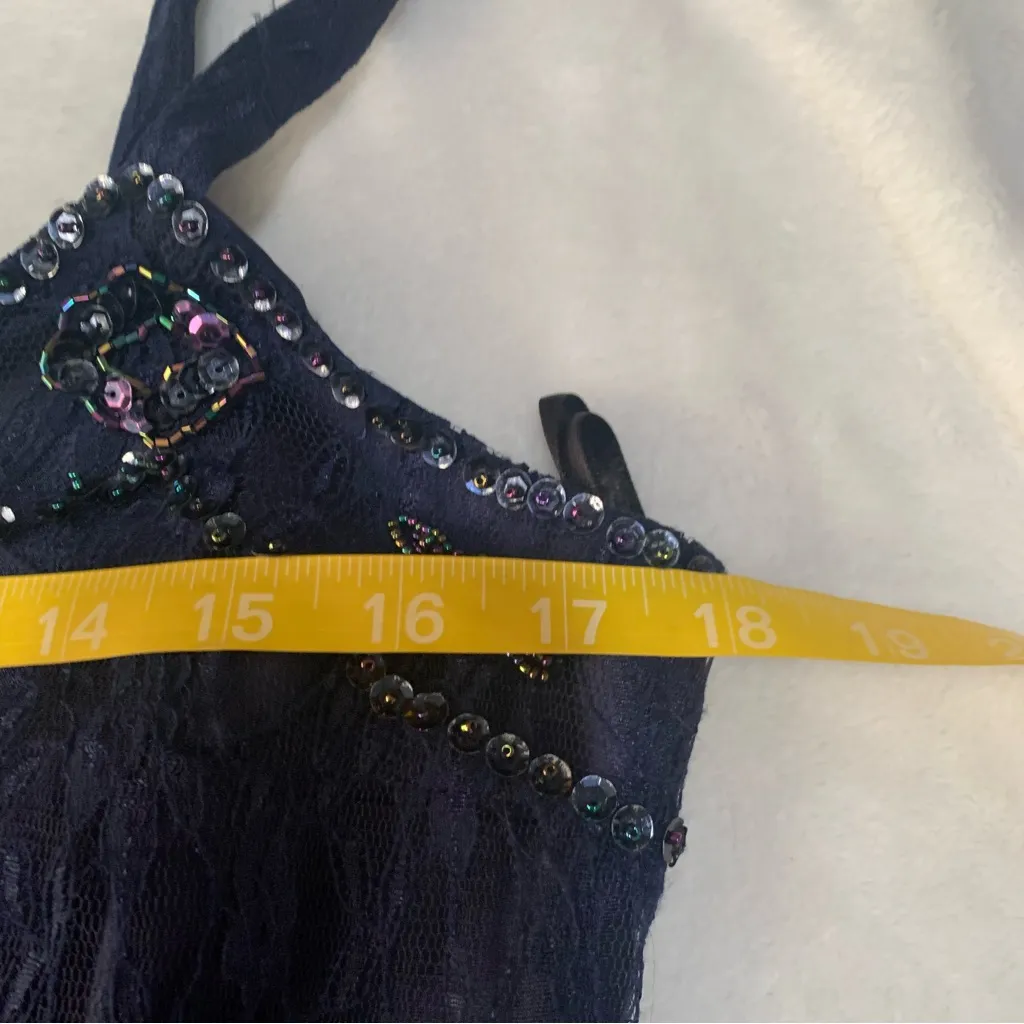 Believe size 10 y2k navy blue lace asymmetrical fairy dress 90s dance beaded - Image 5