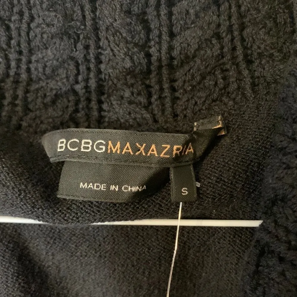 BCBG MaxAzria womens small cowl neck sweater tank black new braided knit turtle - Image 3